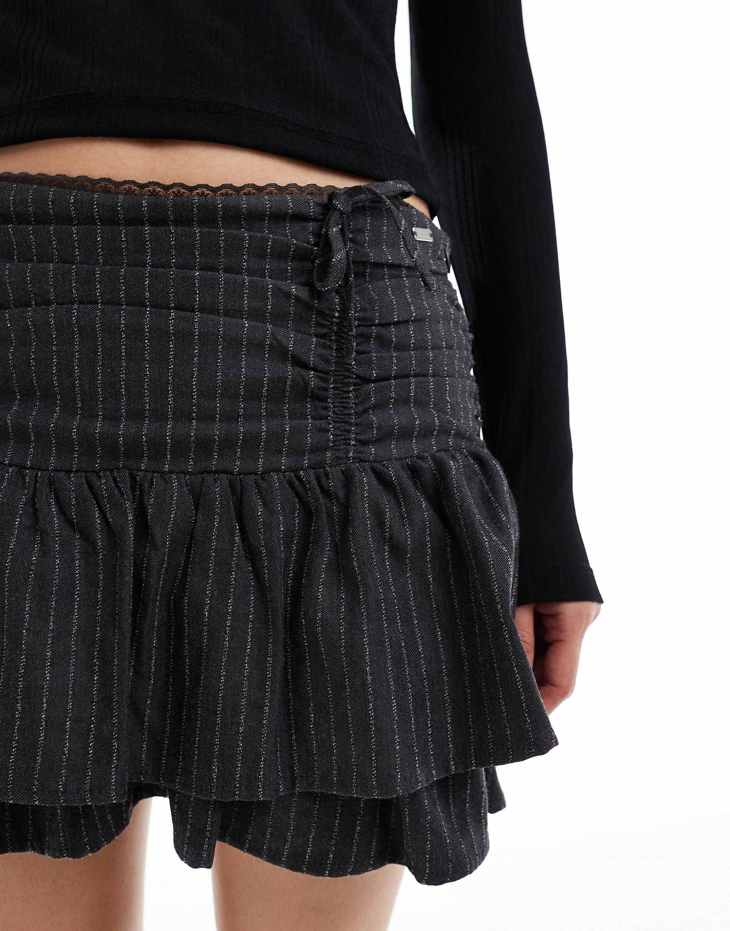 Bow Detail Pinstripe Mini Skirt