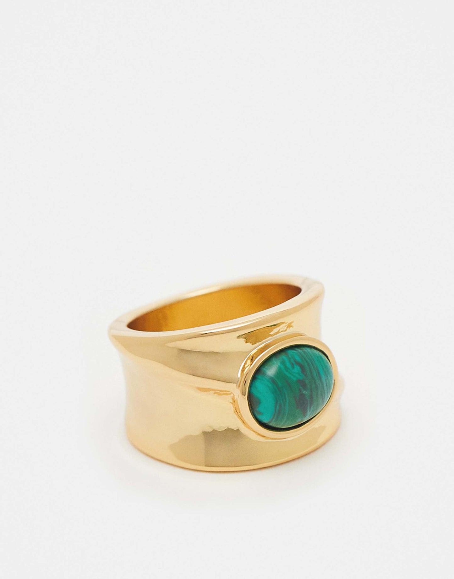 Curve 14K Gold Plated Ring With Malachite Detail