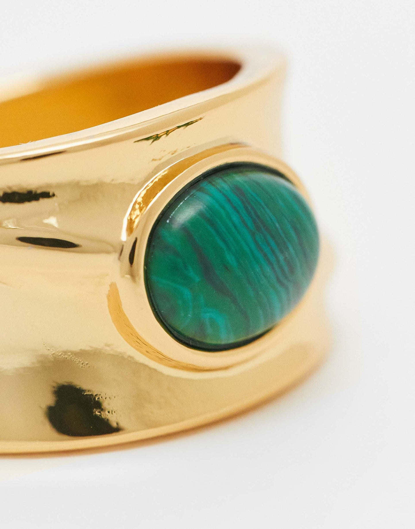 Curve 14K Gold Plated Ring With Malachite Detail