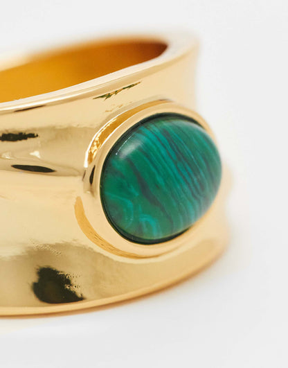 Curve 14K Gold Plated Ring With Malachite Detail