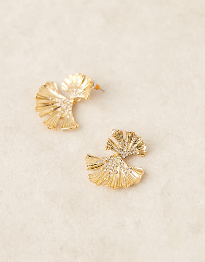 Drop Earrings With Crystal And Textured Leaf Design