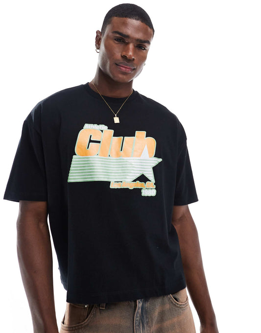 Boxy Oversized T-Shirt With Glitter Sports Graphic