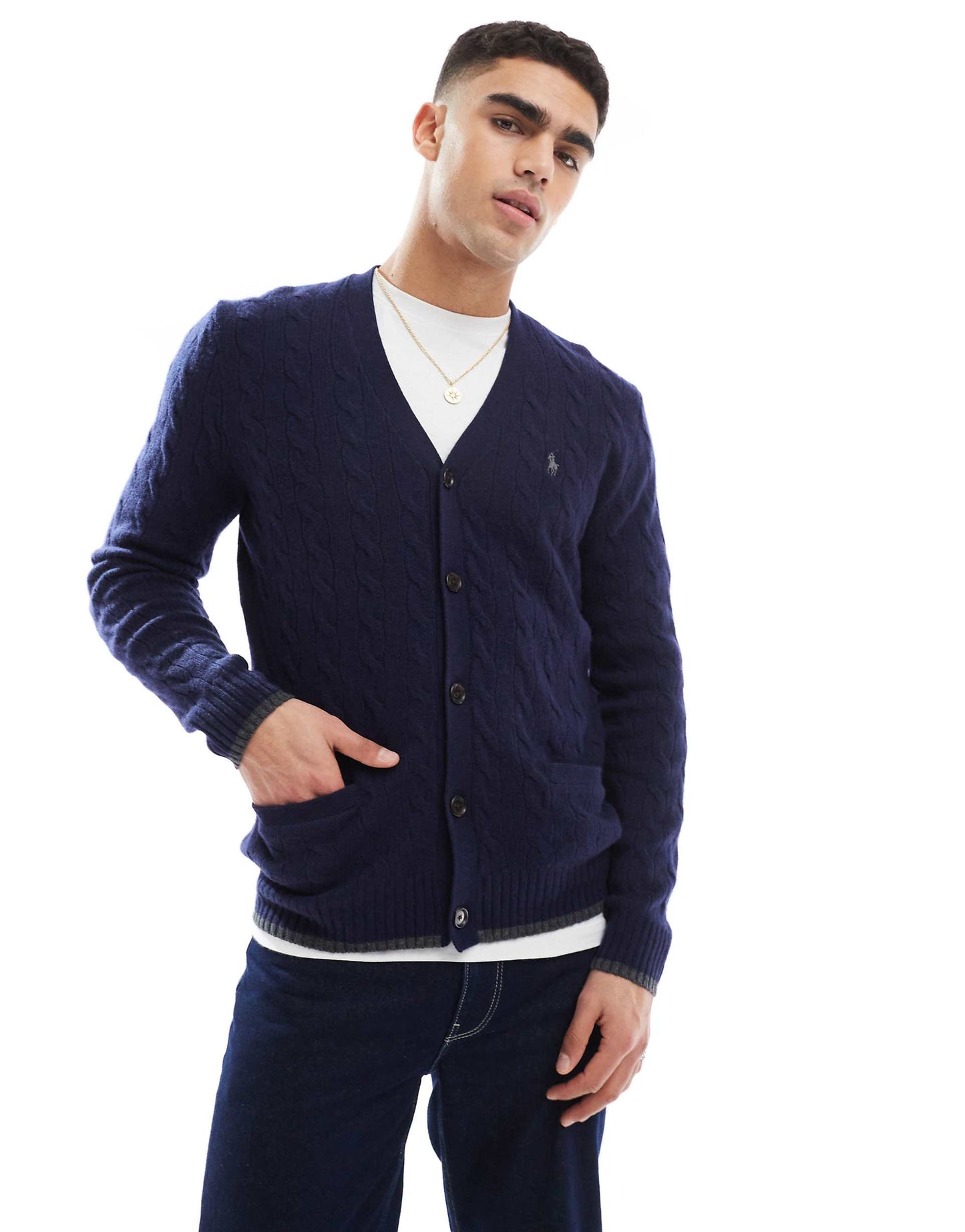 Icon Logo Wool Cable Knit Cardigan