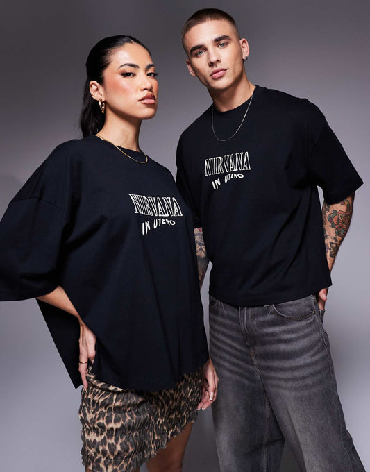 Unisex Boxy Oversized T-Shirt With Nirvana In Utero Prints