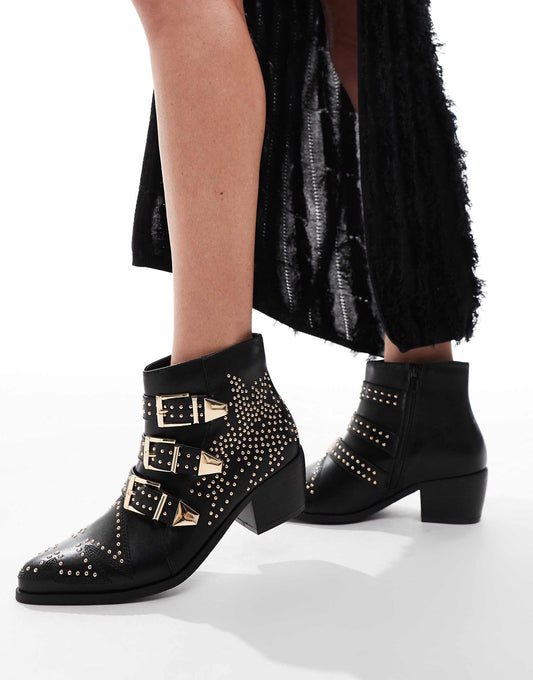 Cattle Studded Buckle Detail Western Boots