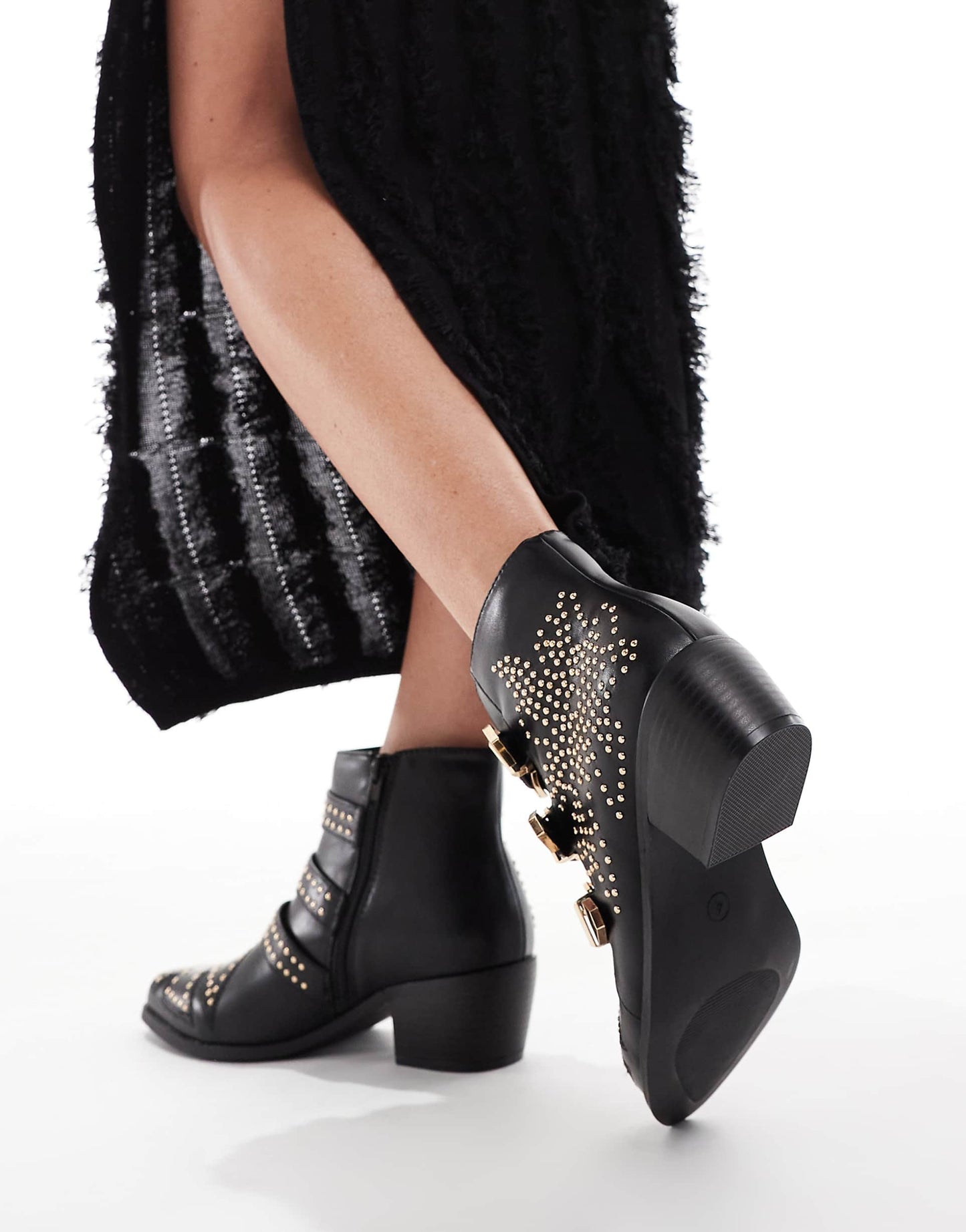 Cattle Studded Buckle Detail Western Boots