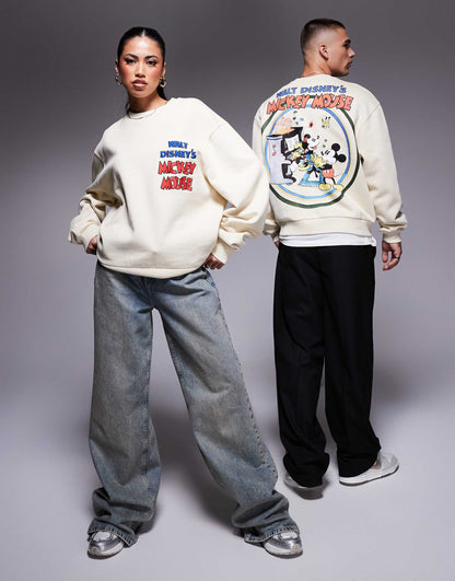 Disney Unisex Boxy Oversized Sweatshirt With Mickey Mouse & Minnie Mouse Prints