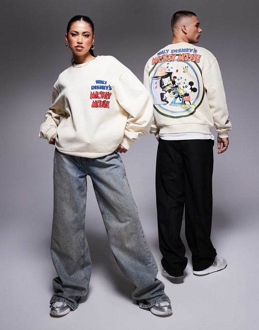 Disney Unisex Boxy Oversized Sweatshirt With Mickey Mouse & Minnie Mouse Prints