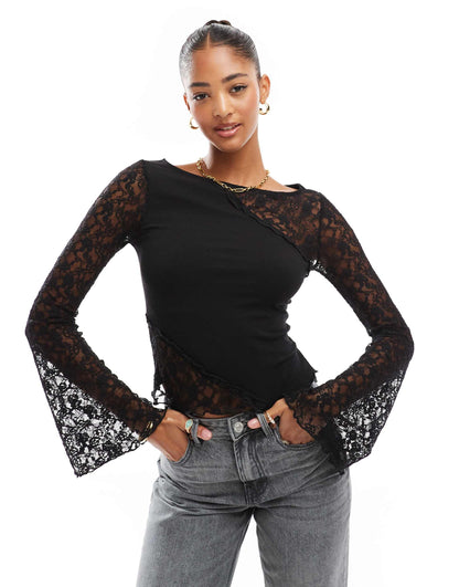 Angel Sleeve Seam Detail Lace Top