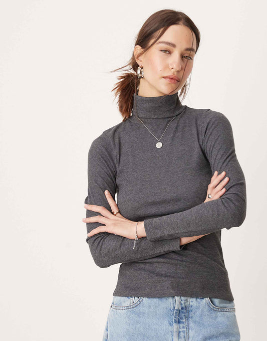 Ribbed Roll Neck Long Sleeve Top