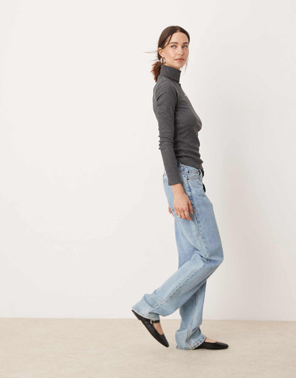 Ribbed Roll Neck Long Sleeve Top