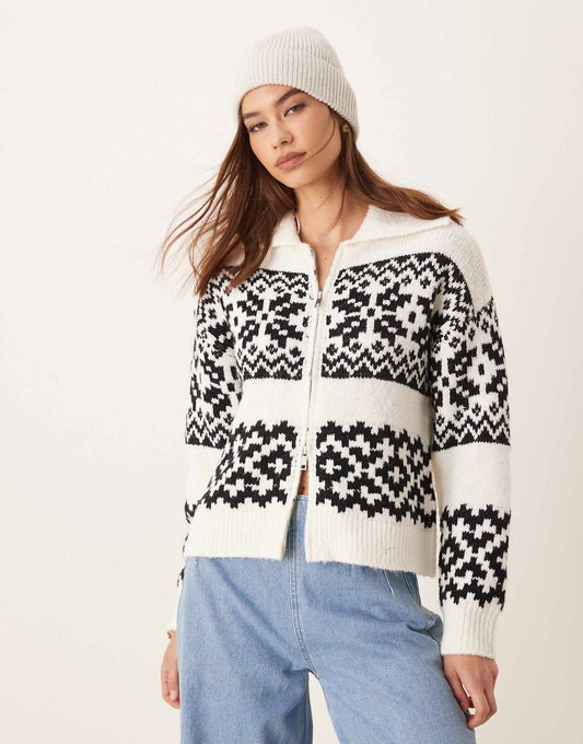 Fairisle Zip Through Cardigan