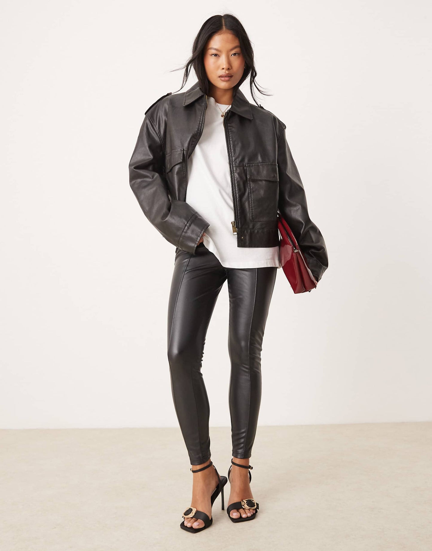Petite Pu Front Seam Leggings