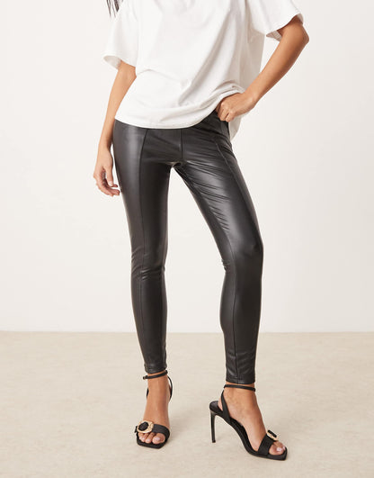 Petite Pu Front Seam Leggings