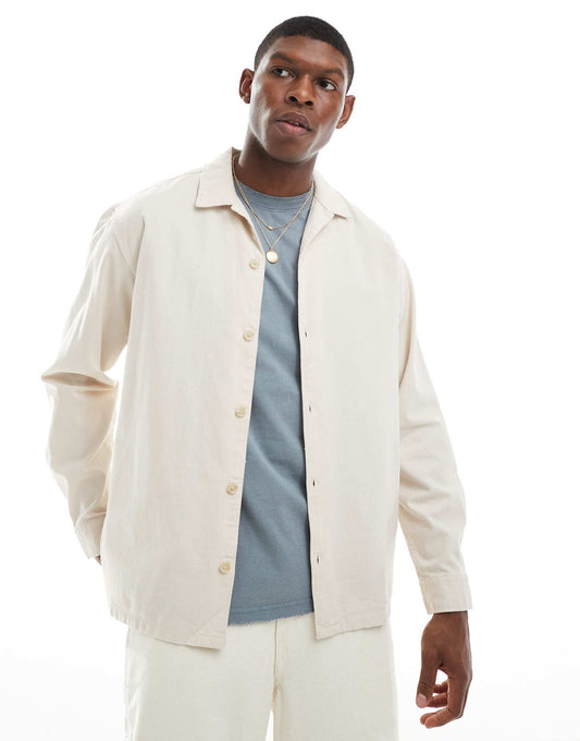 Revere Collar Linen Mix Overshirt