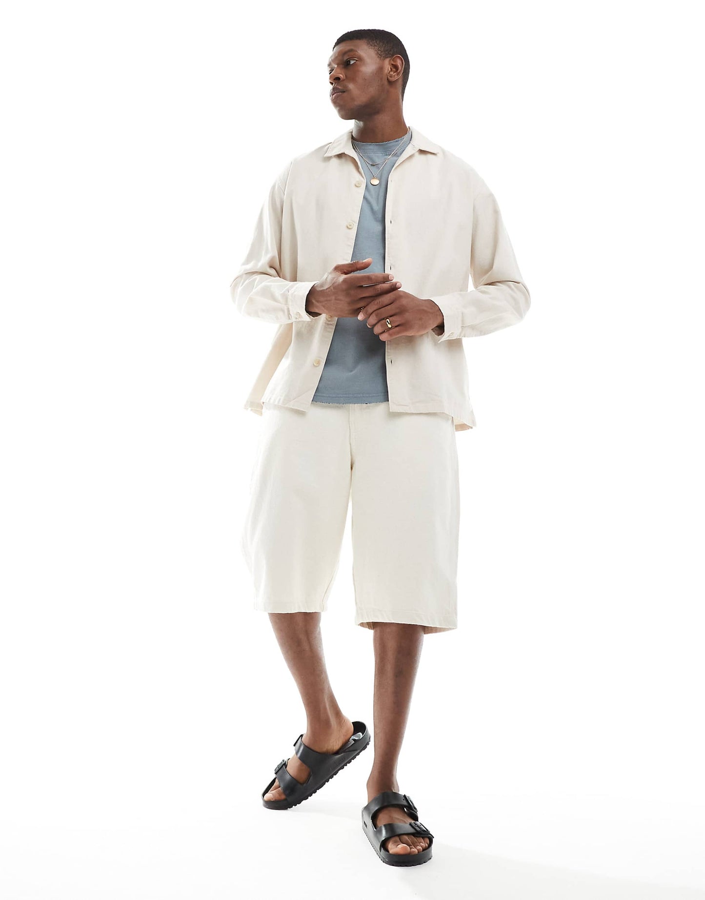 Revere Collar Linen Mix Overshirt