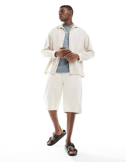 Revere Collar Linen Mix Overshirt