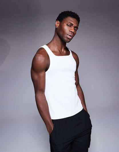Square Neck Slim Fit Active Rib Training Vest