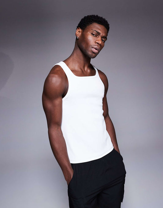 Square Neck Slim Fit Active Rib Training Vest