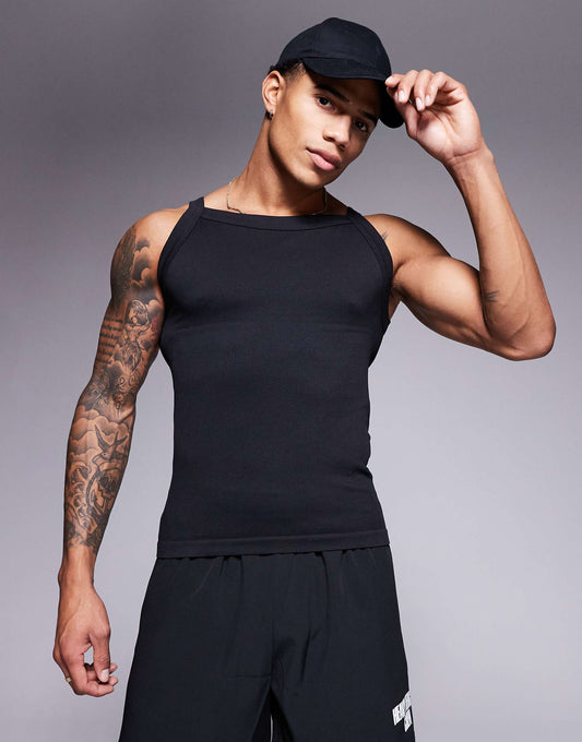 Seamless Ribbed Square Neck Muscle Vest