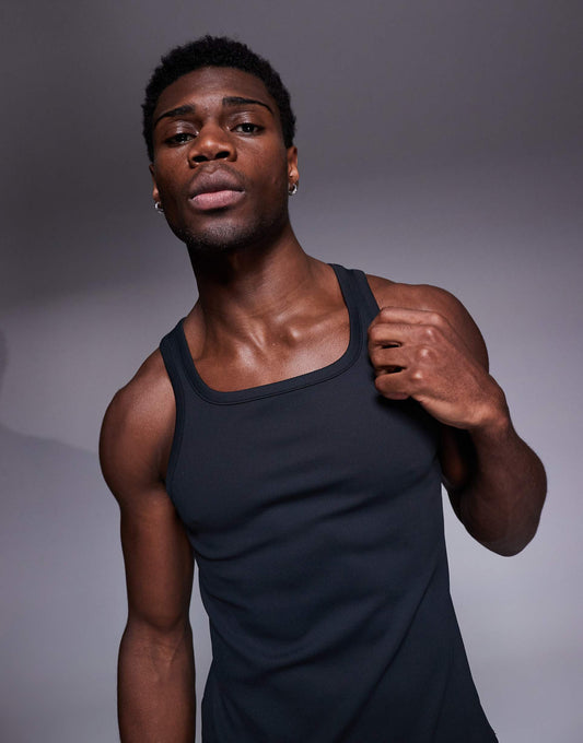 Square Neck Slim Fit Active Rib Training Vest