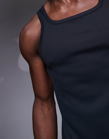 Square Neck Slim Fit Active Rib Training Vest