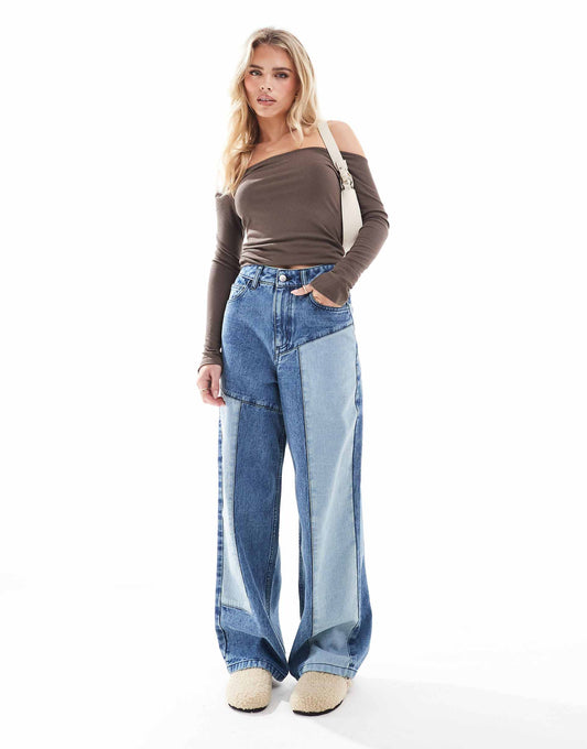 Petite Denim Patched Baggy Jean