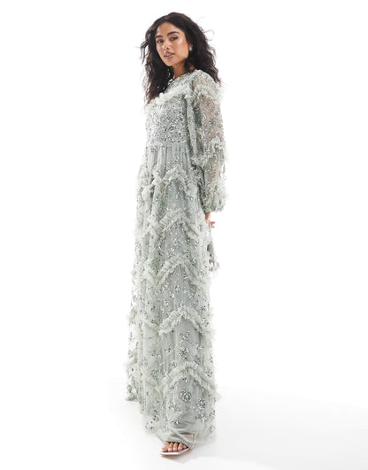 Embellished Blouson Sleeve Maxi Dress
