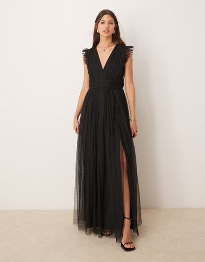 Deep V-Neck Bridesmaid Maxi Dress