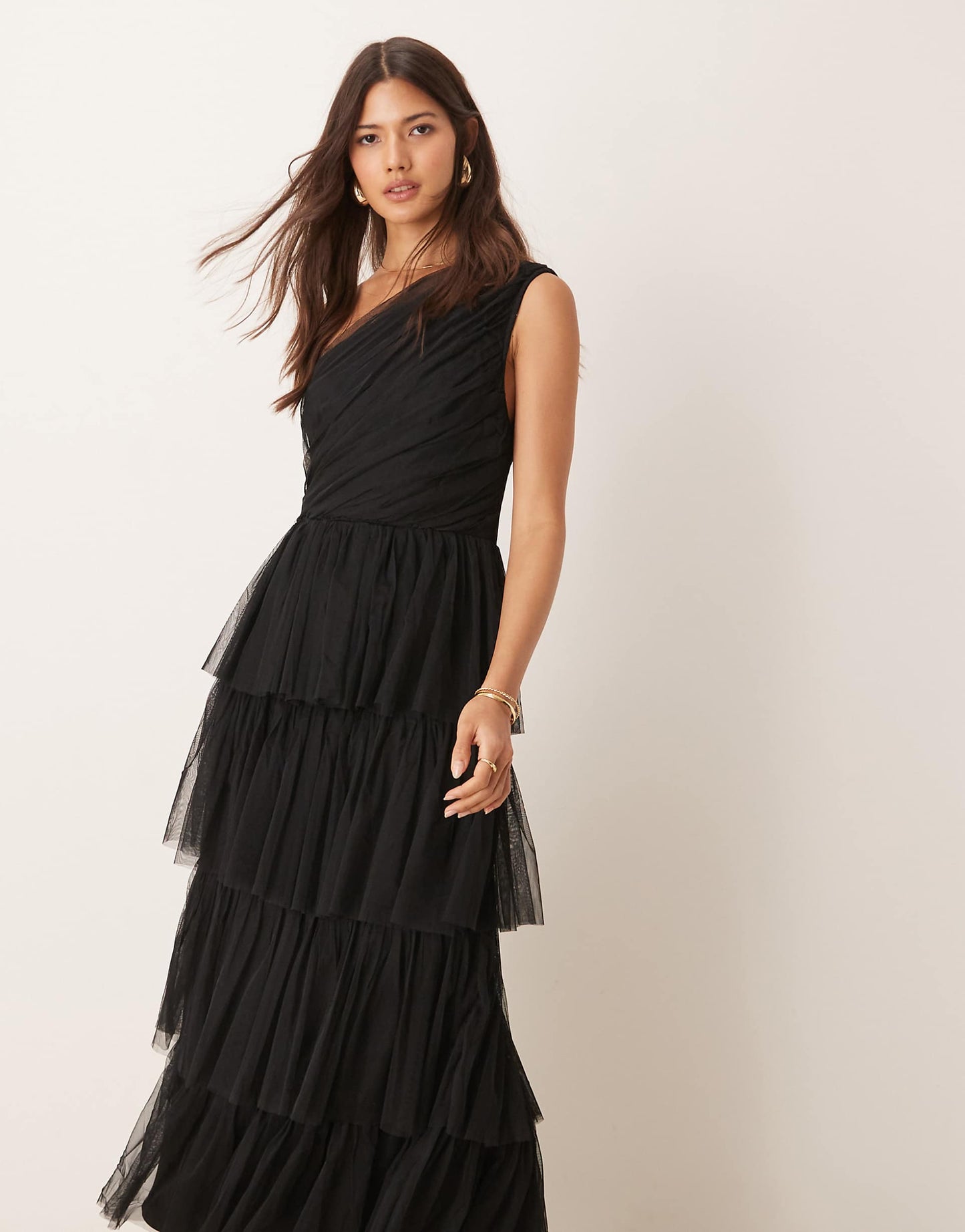 One Shoulder Tiered Midi Dress