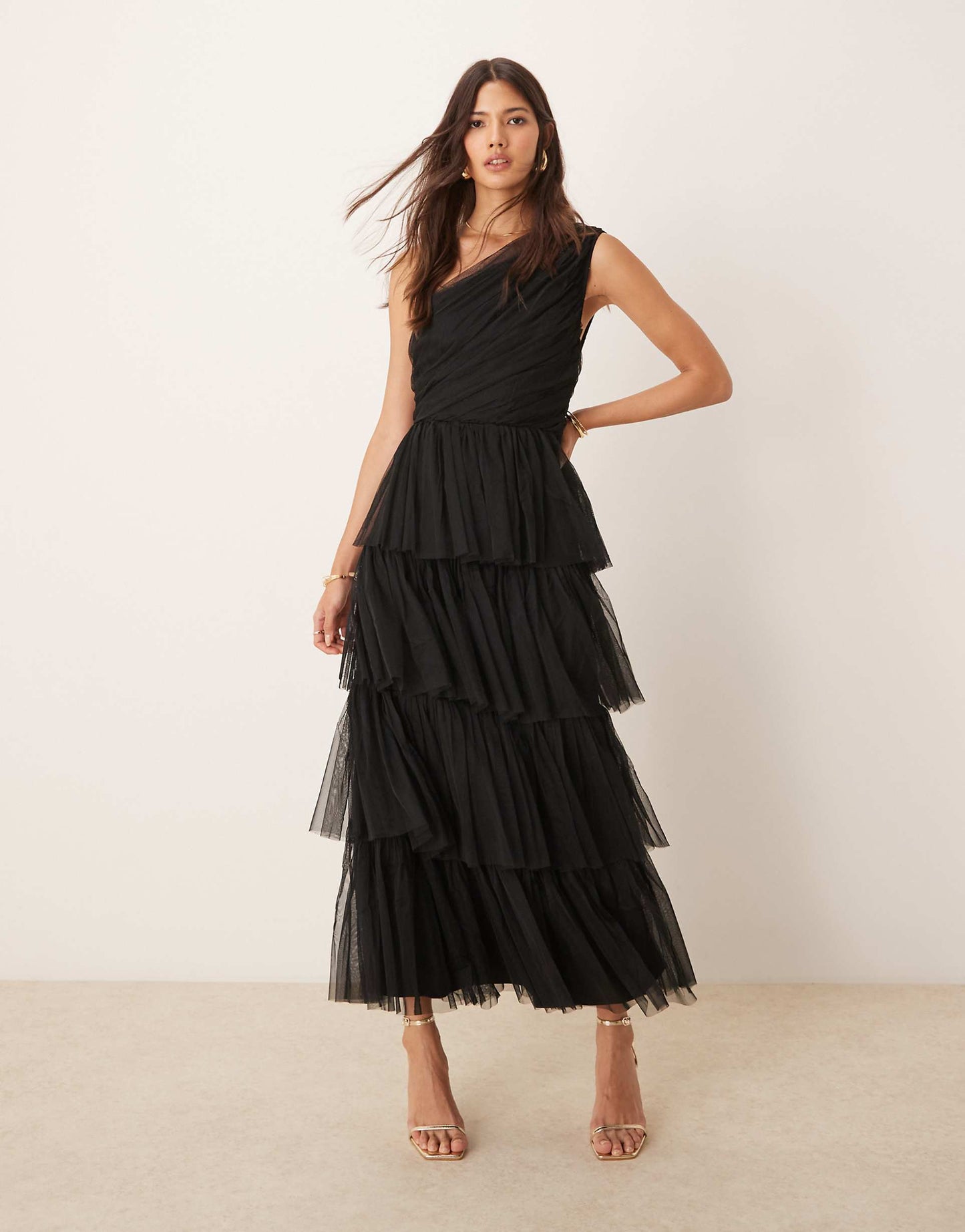 One Shoulder Tiered Midi Dress