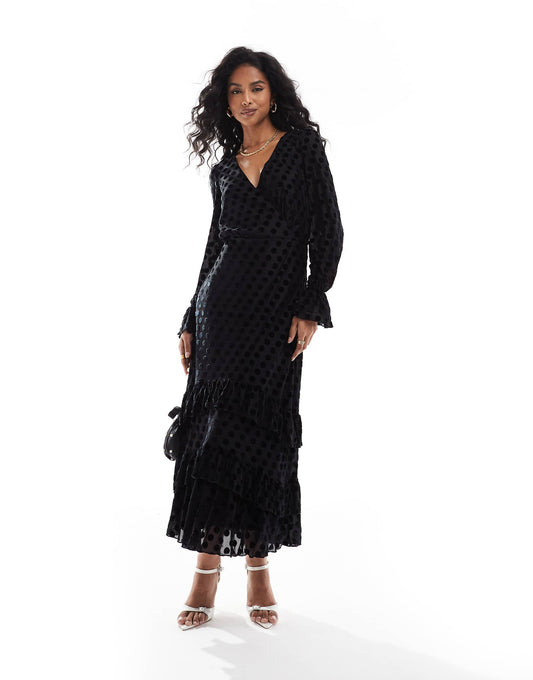Flocked Polka Dot Midaxi Dress