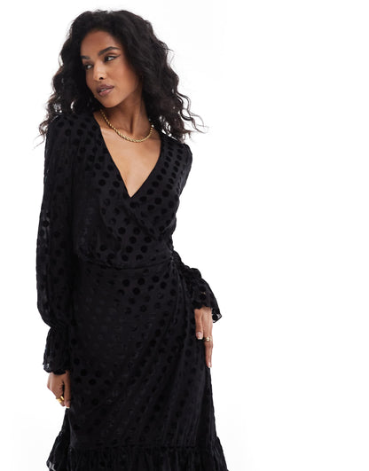 Flocked Polka Dot Midaxi Dress