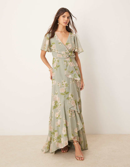 Faux Wrap Bridesmaid Maxi Dress