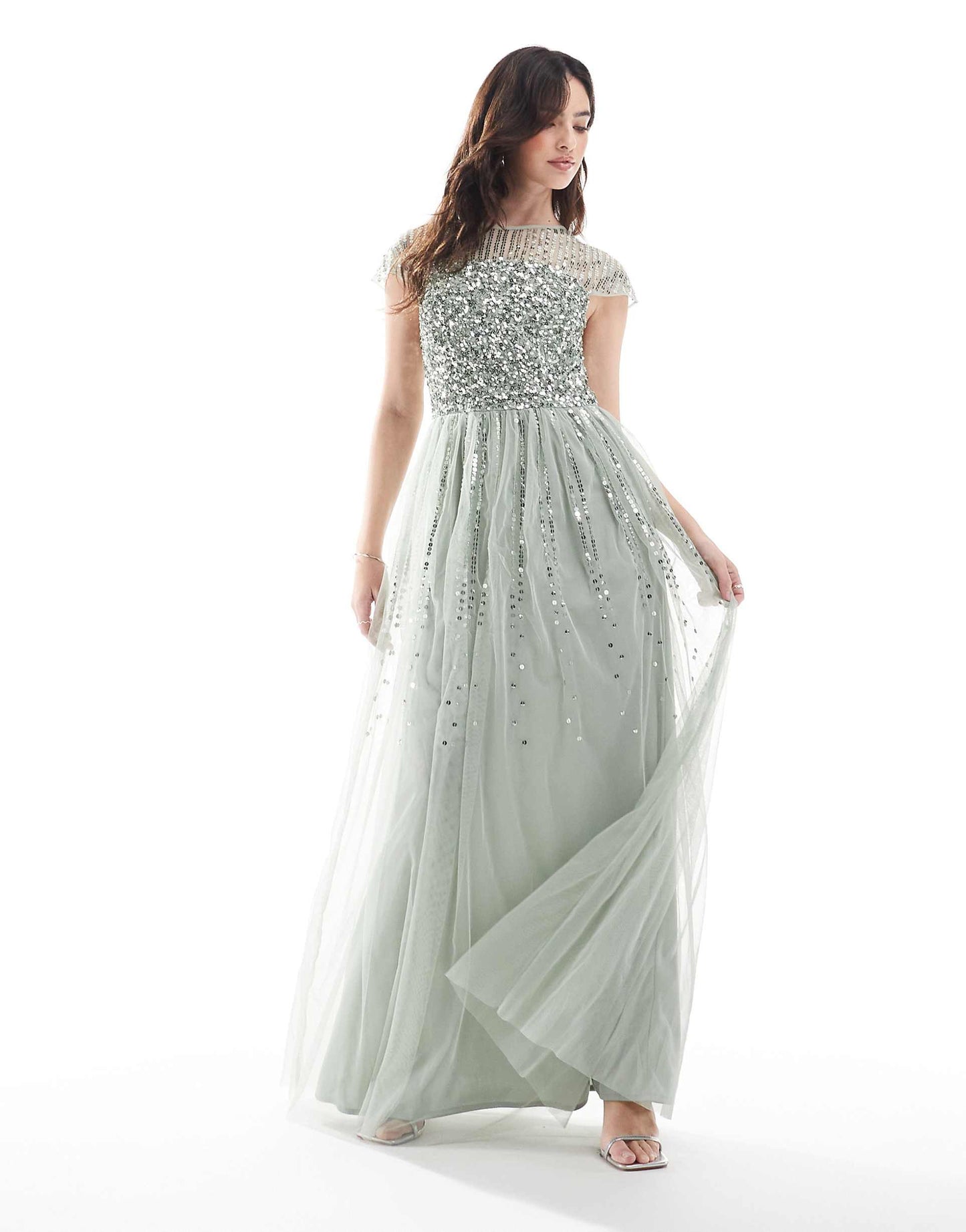 Embellished Cap Sleeve Maxi Bridesmaid Dress