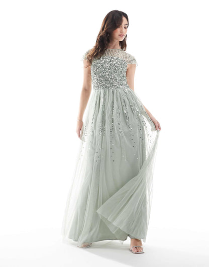 Embellished Cap Sleeve Maxi Bridesmaid Dress
