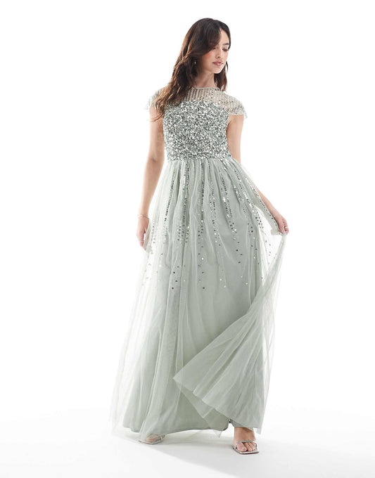 Embellished Cap Sleeve Maxi Bridesmaid Dress