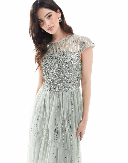 Embellished Cap Sleeve Maxi Bridesmaid Dress