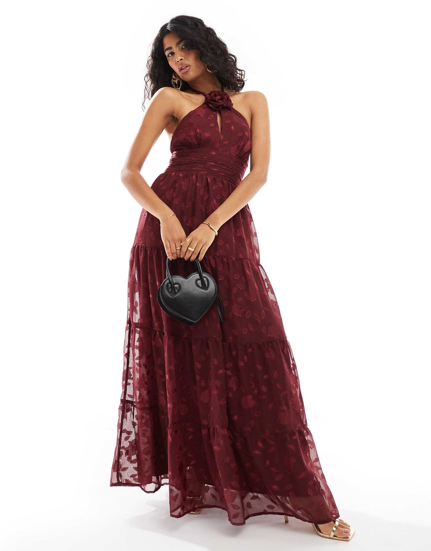 Corsage Halter Floral Maxi Dress