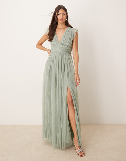 Deep V-Neck Bridesmaid Maxi Dress