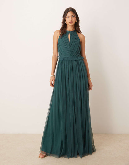 Keyhole Halter Neck Bridesmaid Maxi Dress