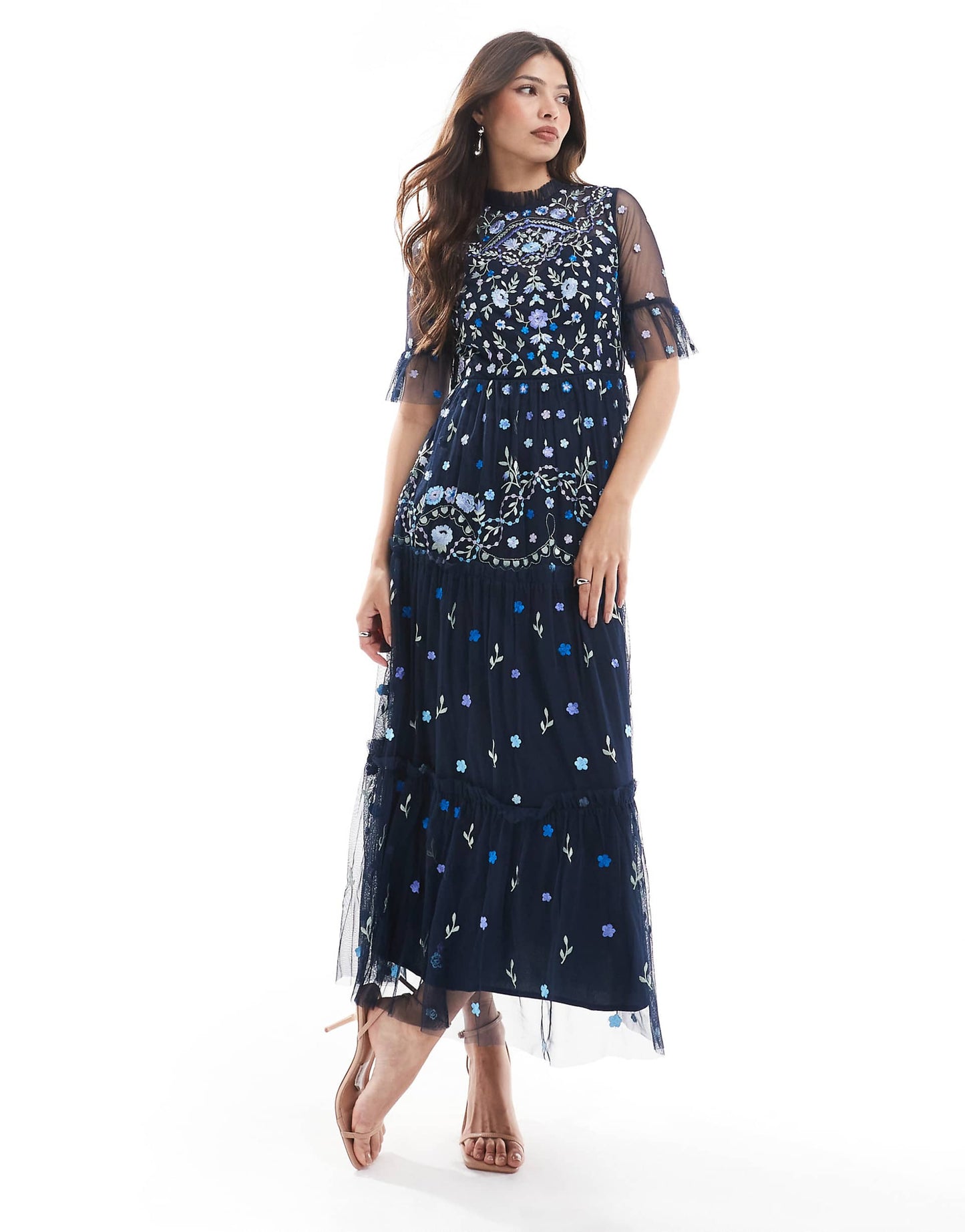 Embroidered Half Sleeve Midi Dress