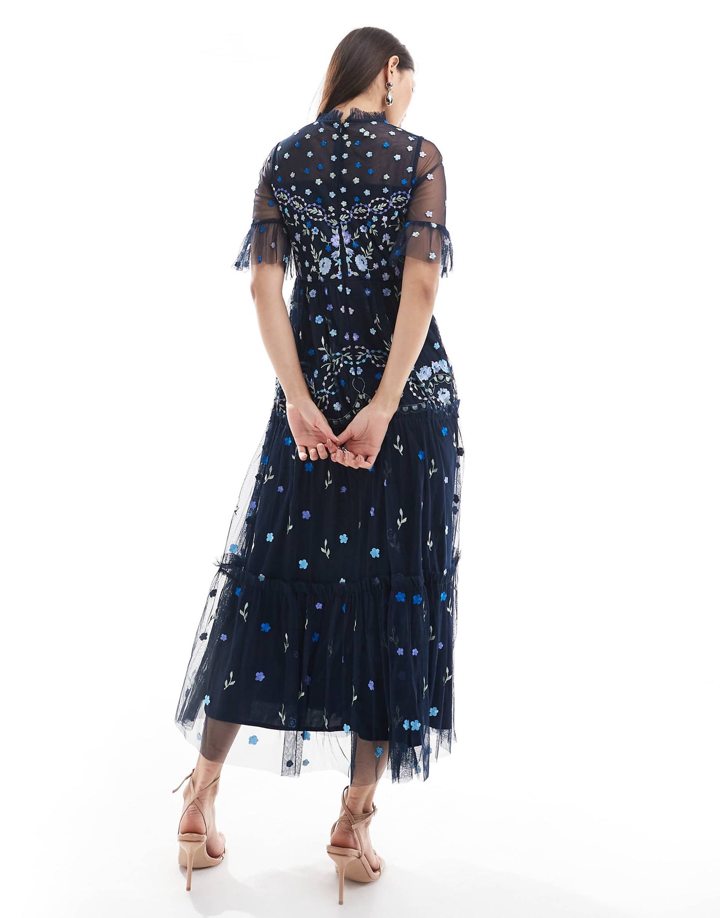 Embroidered Half Sleeve Midi Dress