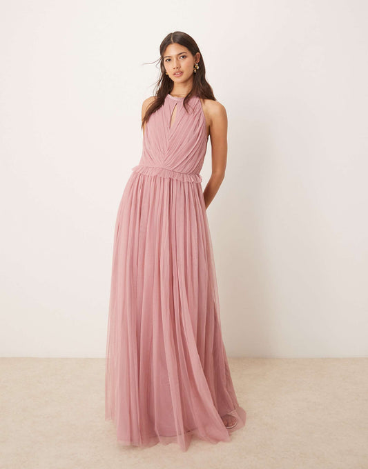 Keyhole Halter Neck Bridesmaid Maxi Dress
