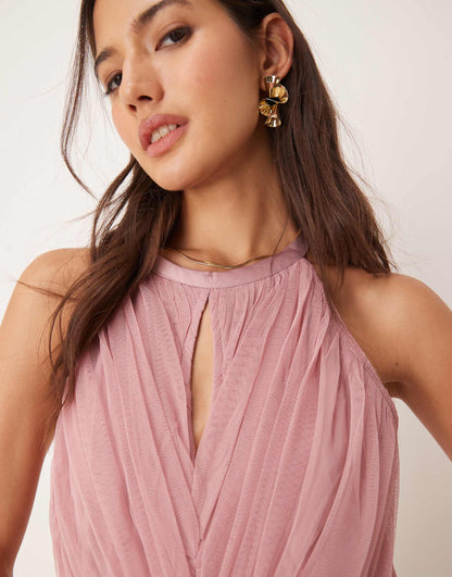 Keyhole Halter Neck Bridesmaid Maxi Dress