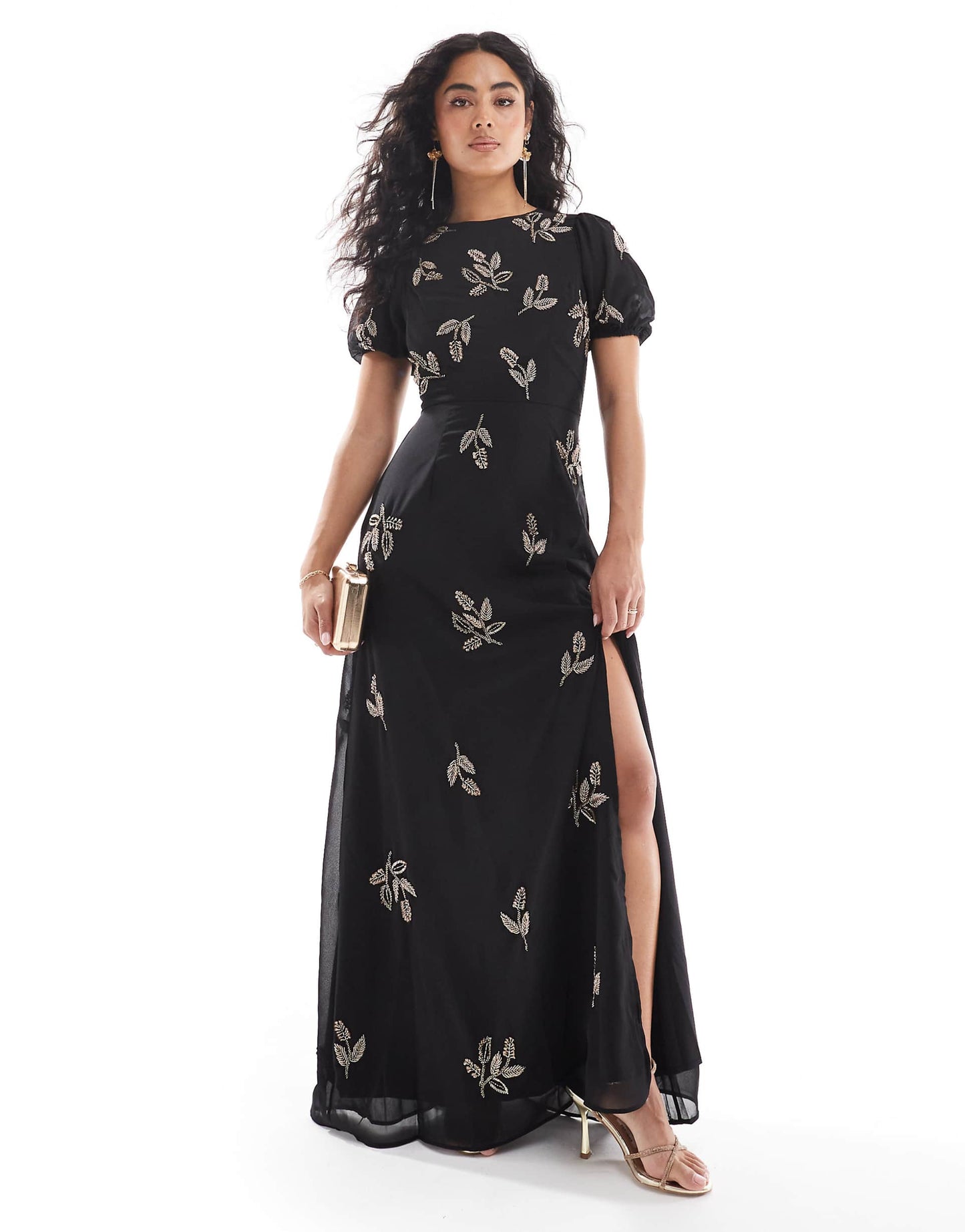 Embellished Open Back Maxi Dress