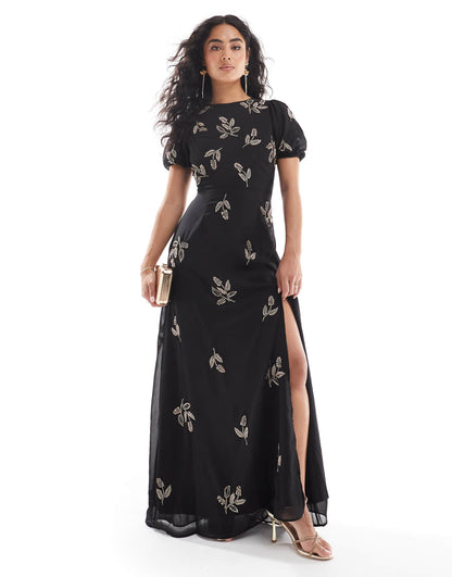 Embellished Open Back Maxi Dress