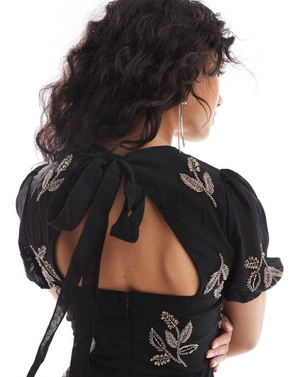 Embellished Open Back Maxi Dress