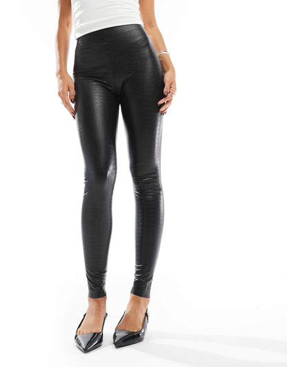 Faux Leather Animal Croc Legging Black