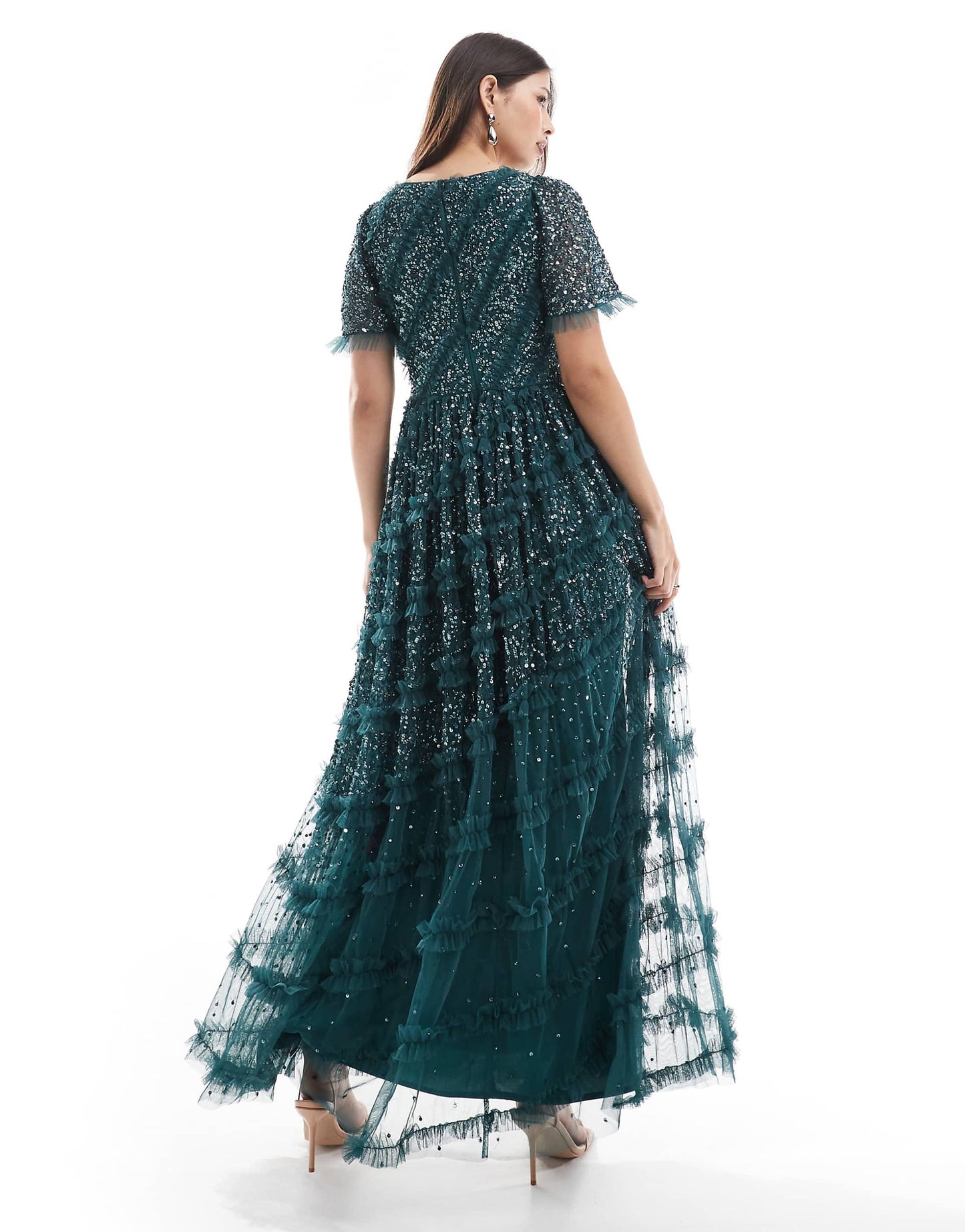 Embellished Short Sleeve V Neck Bridesmaid Maxi Dress
